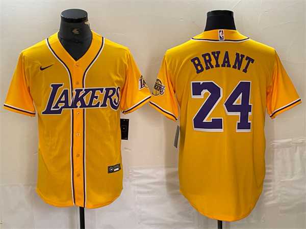 Mens Los Angeles Lakers Front #24 Kobe Bryant Gold Cool Base Stitched Baseball Jersey